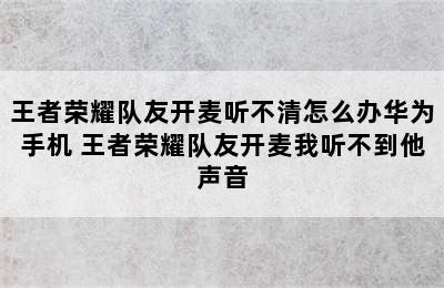 王者荣耀队友开麦听不清怎么办华为手机 王者荣耀队友开麦我听不到他声音